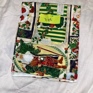 Vintage Holiday Santa Panel Fabric - camp Christmas woodland santa .5 yrd